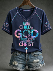 Women's Christian Child of God V-neck Off-shoulder Short Sleeve T-shirt