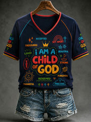 Women's Christian Child of God V-neck Off-shoulder Short Sleeve T-shirt