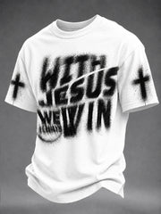 Men's“With Jesus We Always Win” Faith Print Casual Unisex T-shirt