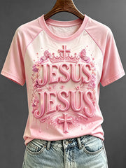 Women's Jesus Cross Print Faith Base Short Sleeve T-shirt