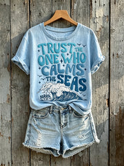 Women's Trust the One Who Calms the Seas Print Short-sleeved T-shirt