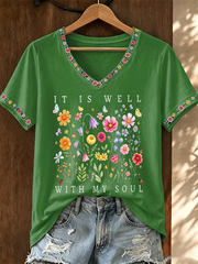 Women's Floral print short-sleeved T-shirt