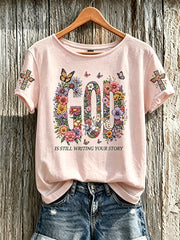 Women's Faith Pattern Printed Leisure Round Neck Short Sleeve T-shirt