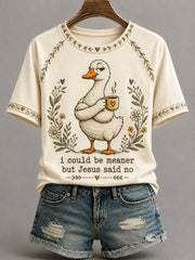 Women's 'I Could Be Meaner But Jesus Said No' Printed Casual T-Shirt