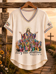 Women's 'Every Knee Should Bow' V-Neck T-Shirts