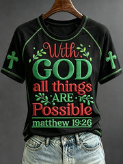 Women's With God Print Faith Base Short Sleeve T-shirt