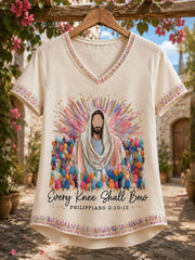 Women's 'Every Knee Should Bow' V-Neck T-Shirts