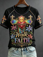 Women's Walk By Faith Cross Print Short Sleeve T-shirt