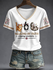 Women's Faith Printed V-neck T-shirt