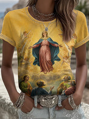 Women's Assumption of Mary Faith Art Printed T-shirt