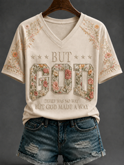 Women's God V-neck Off-shoulder Short-sleeved T-shirt