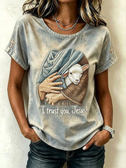 Women's Faith Slogan Pattern Printed Leisure Round Neck Short sleeve T-shirt