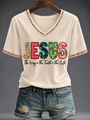 Women's Faith Printed V-neck T-shirt