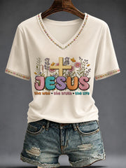 Women's Faith Printed V-neck T-shirt