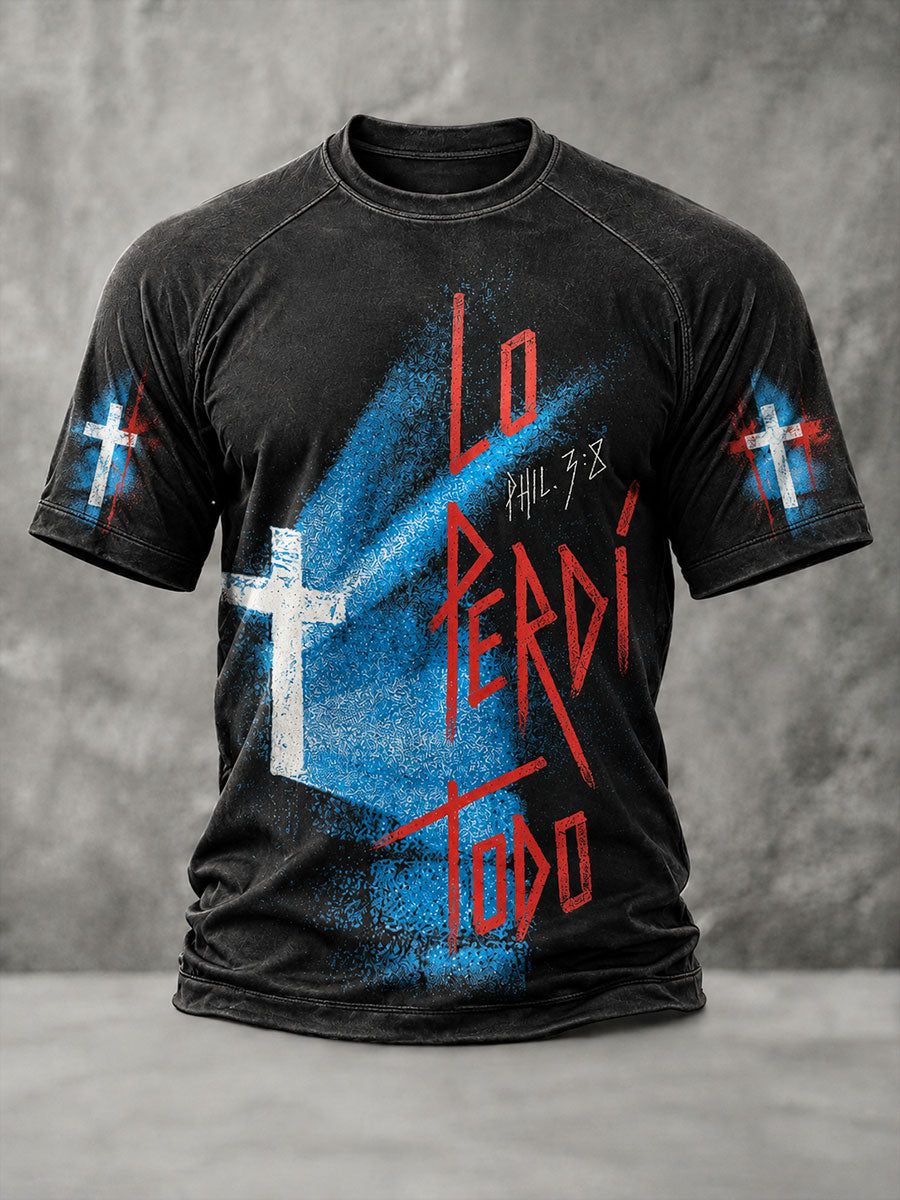Men's “LO PERDÍ TODO”Faith Print Casual T-shirt