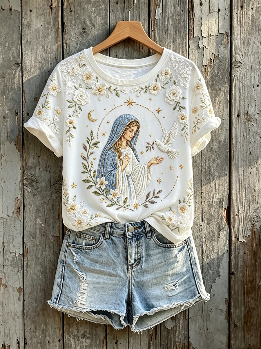 Women's Classy Virgin Mary Floral Art Print Short-sleeved T-shirt