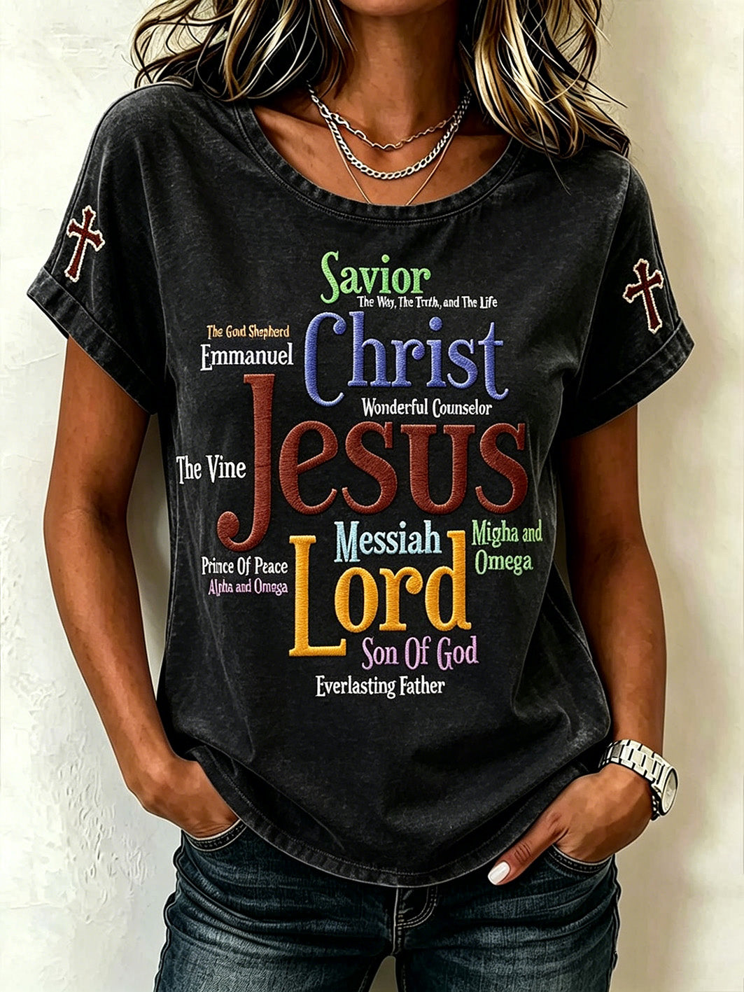 Women's Faith Pattern Printed Leisure Round Neck Short Sleeve T-shirt
