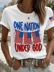 Women's Independence Day Christian One Nation Under God Cross Short Sleeve T-shirt