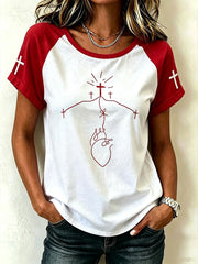 Women's Faith Pattern Printed Leisure Round Neck Short Sleeve T-shirt