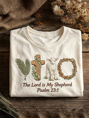 Women's The Lord is My Shepherd Sheep & Cross Print short-sleeved T-shirt