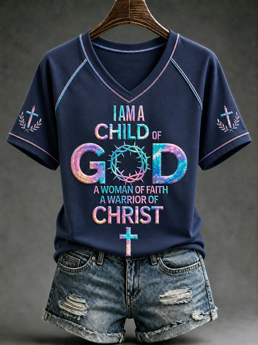 Women's Christian Child of God  V-neck Off-shoulder Short Sleeve T-shirt