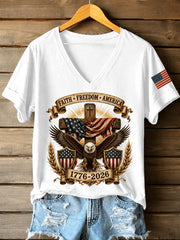 Women's Independence Day Christian One Nation Under God Cross Short Sleeve T-shirt
