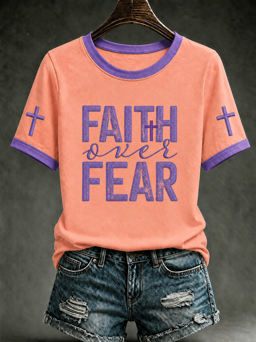 Women's Christian Faith Over Fear Cross Printed Short Sleeve T-shirt