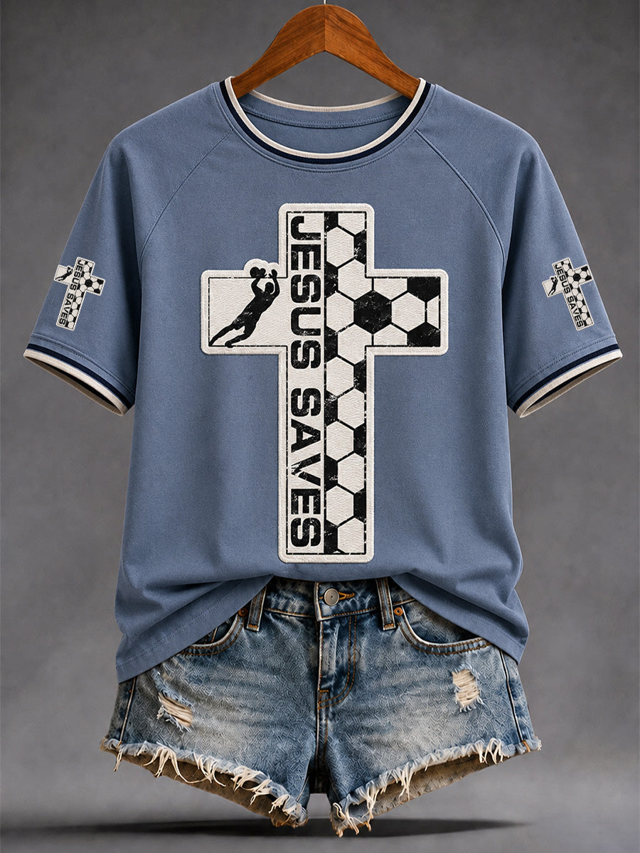 Women's Christian Jesus Football Print Casual Tee