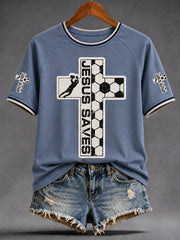 Women's Christian Jesus Football Print Casual Tee