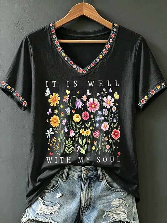 Women's Floral print short-sleeved T-shirt