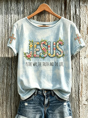 Women's Faith Pattern Printed Leisure Round Neck Short Sleeve T-shirt