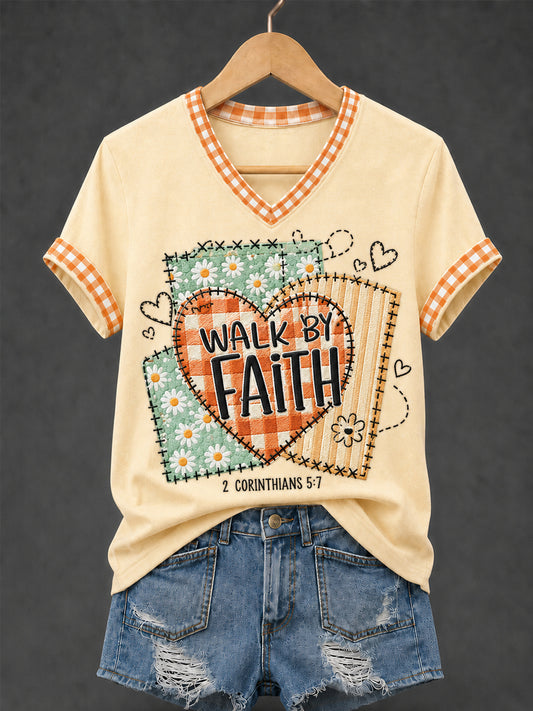 Women's Walk By Faith Plaid Print Casual V-Neck Tee