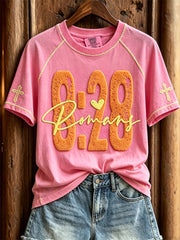 Women's Bible Verse Romans 8:28 & Cross Print Christian short sleeve T-shirt