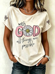 Women's Faith Pattern Printed Leisure Round Neck Short Sleeve T-shirt