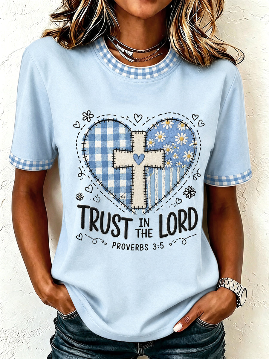 Women's Trust In The Lord Plaid Print Casual Tee