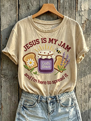 Women's Vintage Jesus Is My Jam Print Round Neck Short-sleeved T-shirt