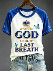 Women's Vintage Faith Art Print Round Neck Short Sleeve T-shirt