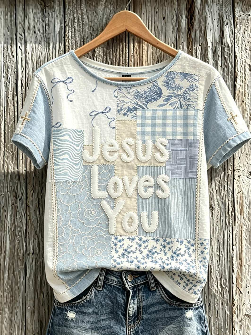 Women's faith pattern printed linen short-sleeved T-shirt
