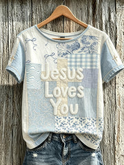 Women's faith pattern printed linen short-sleeved T-shirt