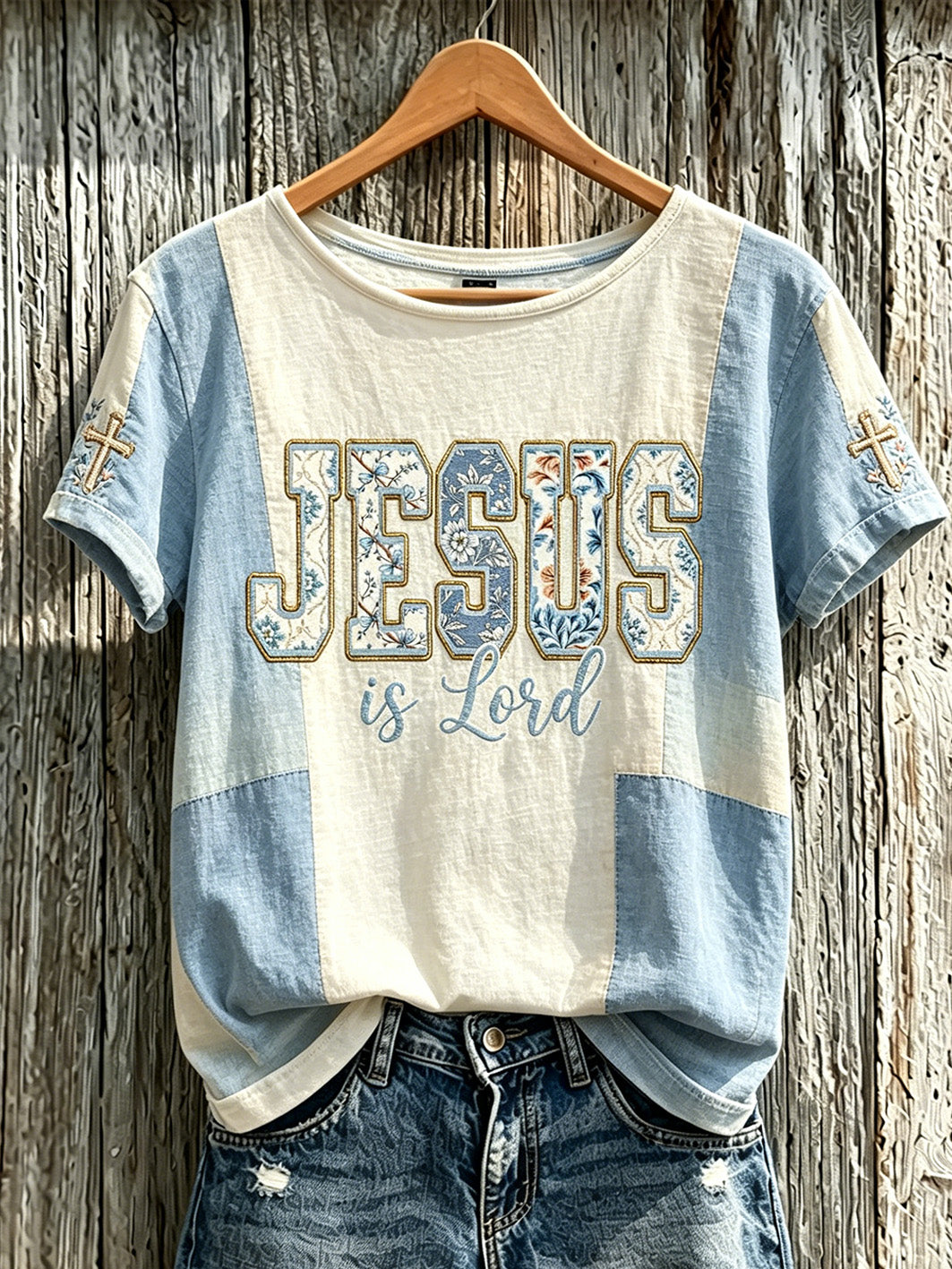 Women's faith pattern printed linen short-sleeved T-shirt
