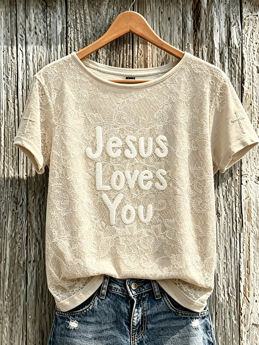 Women's Faith Pattern Printed Leisure Round Neck Short Sleeve T-shirt