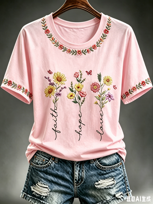 Women's floral print short-sleeved T-shirt