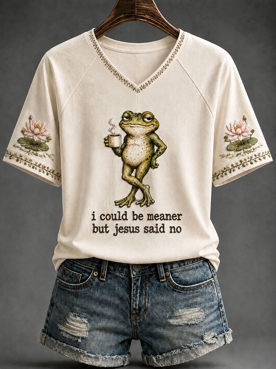 Women's“I Could Be A Meaner But Jesus Said No” Faith Casual T-shirt
