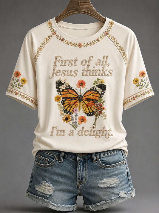 Women's 'Jesus Thinks I'm A Delight' Printed Casual T-Shirt