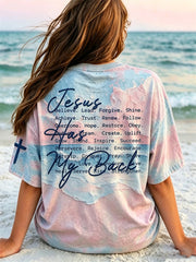 Unisex Jesus Has My Back Faithful Words Seascape Print Oversize T Shirt