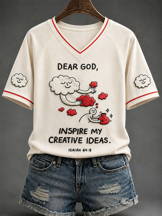 Women's“Dear God,Inspire My Creative Ideas” Faith Print Casual T-shirt