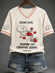 Women's“Dear God,Inspire My Creative Ideas” Faith Print Casual T-shirt