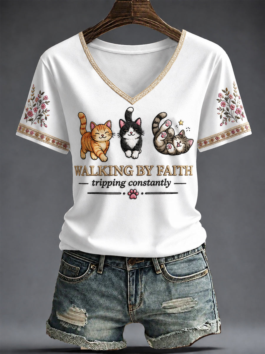Women's Faith Printed V-neck T-shirt