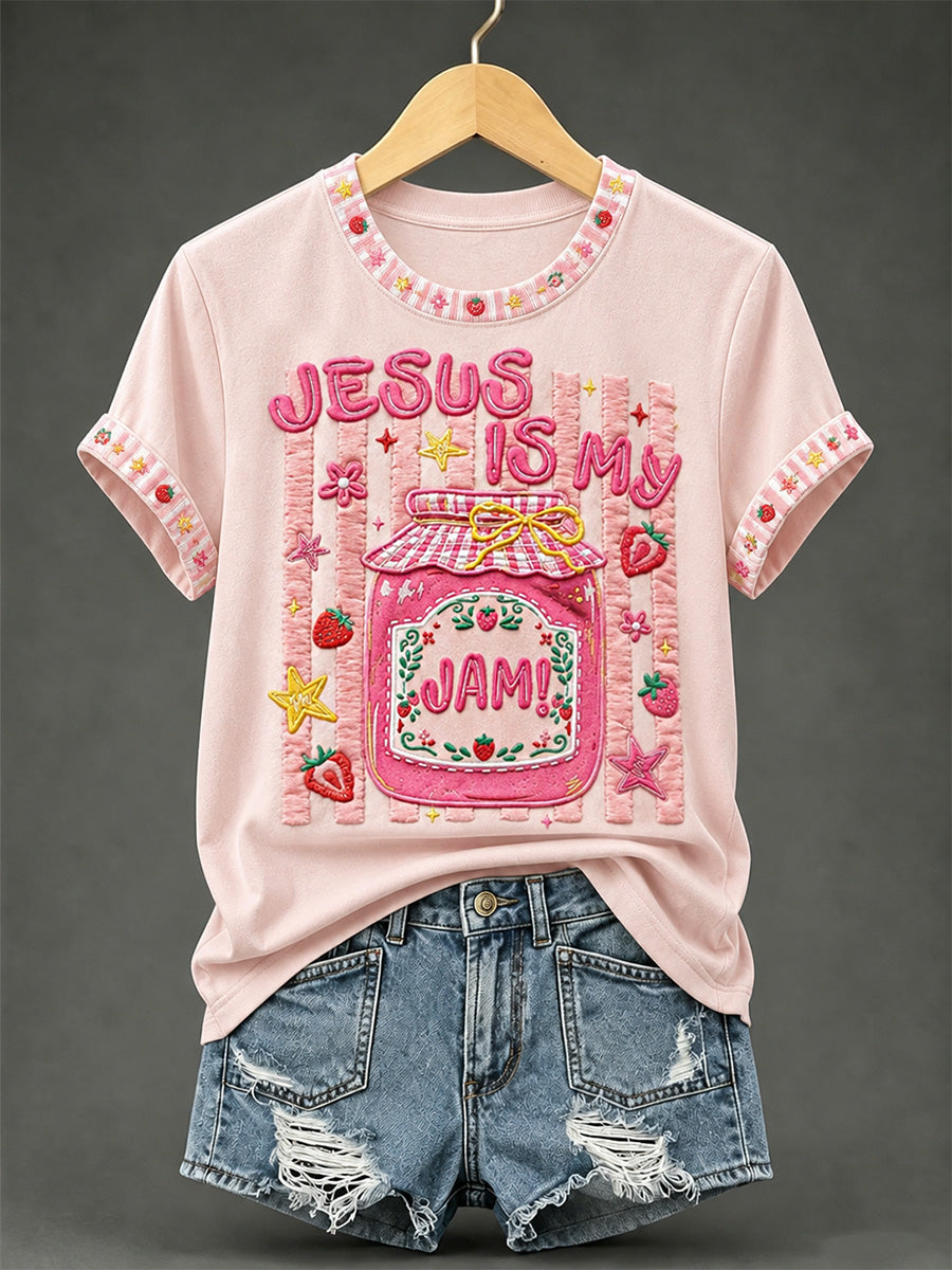 Women's Jesus Is My Jam And I'm Here To Spread It Print Casual Tee