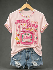 Women's Jesus Is My Jam And I'm Here To Spread It Print Casual Tee